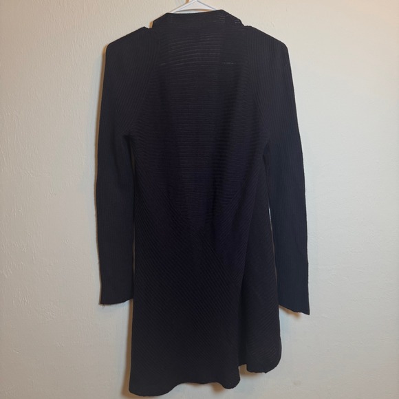 Eileen Fisher Medium Black Ribbed Merino Wool Open Front Cardigan Sweater - Picture 5 of 5